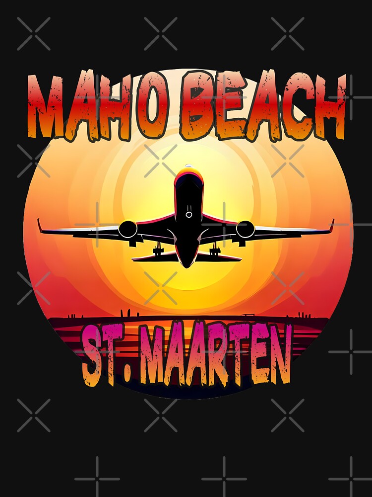Airplane over Maho Beach St. Maarten sunset by phys