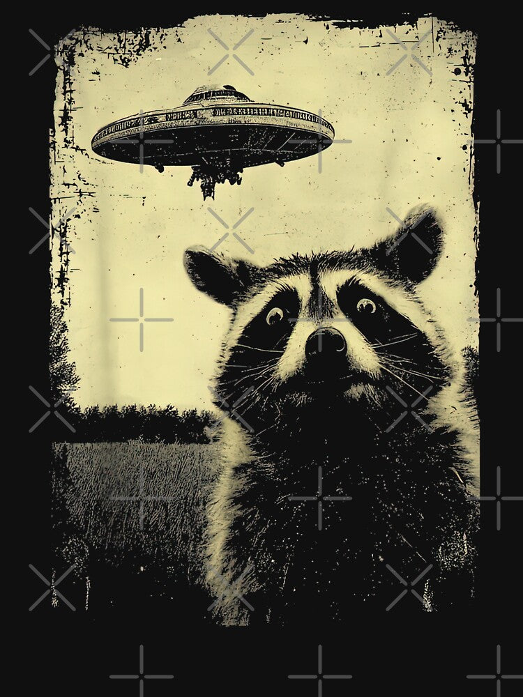 Funny Raccoon UFO Selfie by Merch Madness