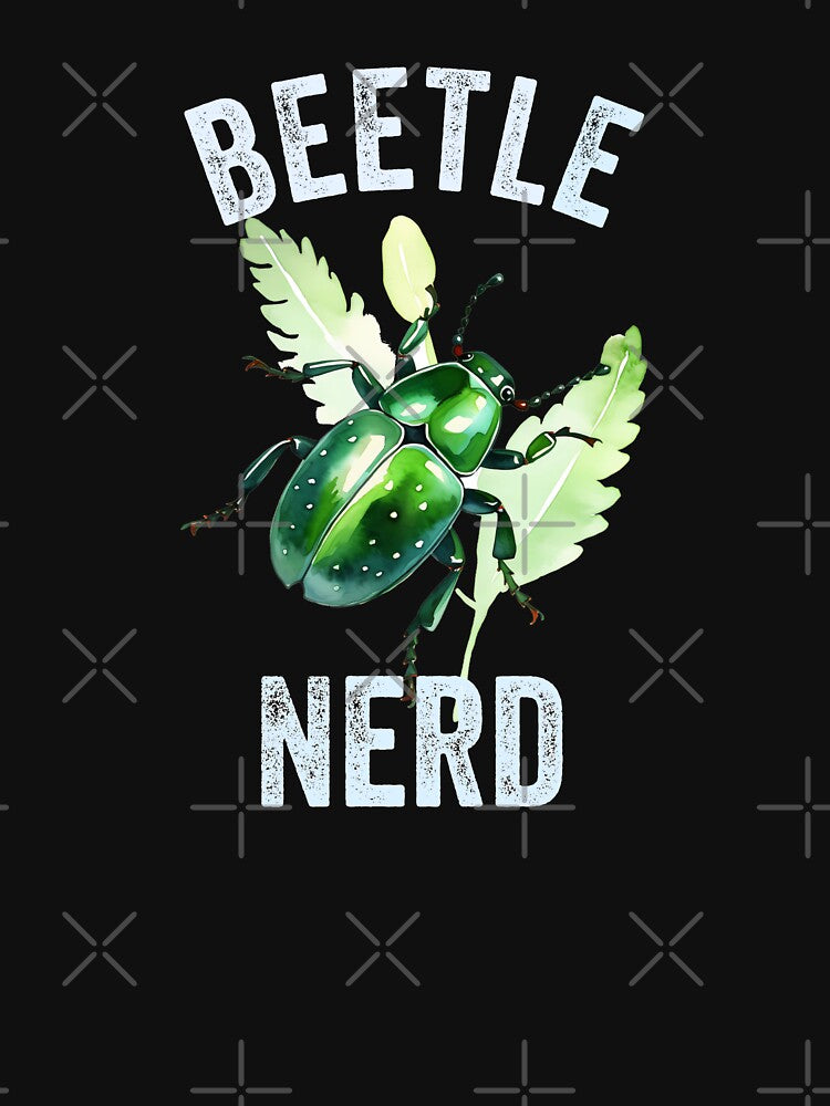 Beetle Nerd Colorful Green Watercolor Beetle on Leaves by Zurickdesigns
