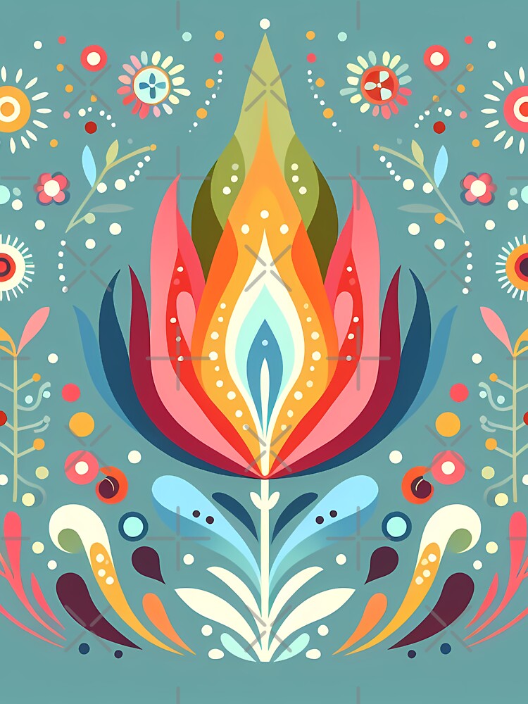 Vibrant Abstract Floral Flame Motif - Scandinavian Folk Art by heidiannemorris © by FOLK ART FUSION by heidiannemorris
