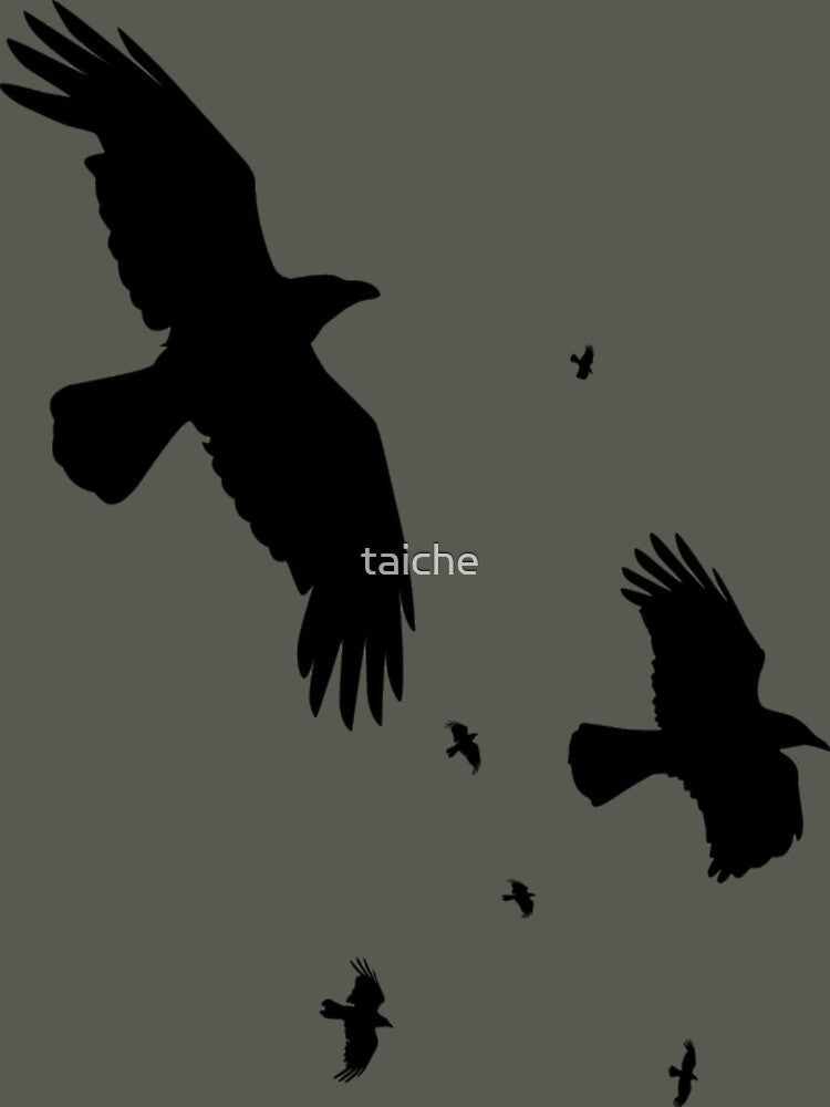 Crows or Ravens In Flight Minimalist Silhouette by taiche