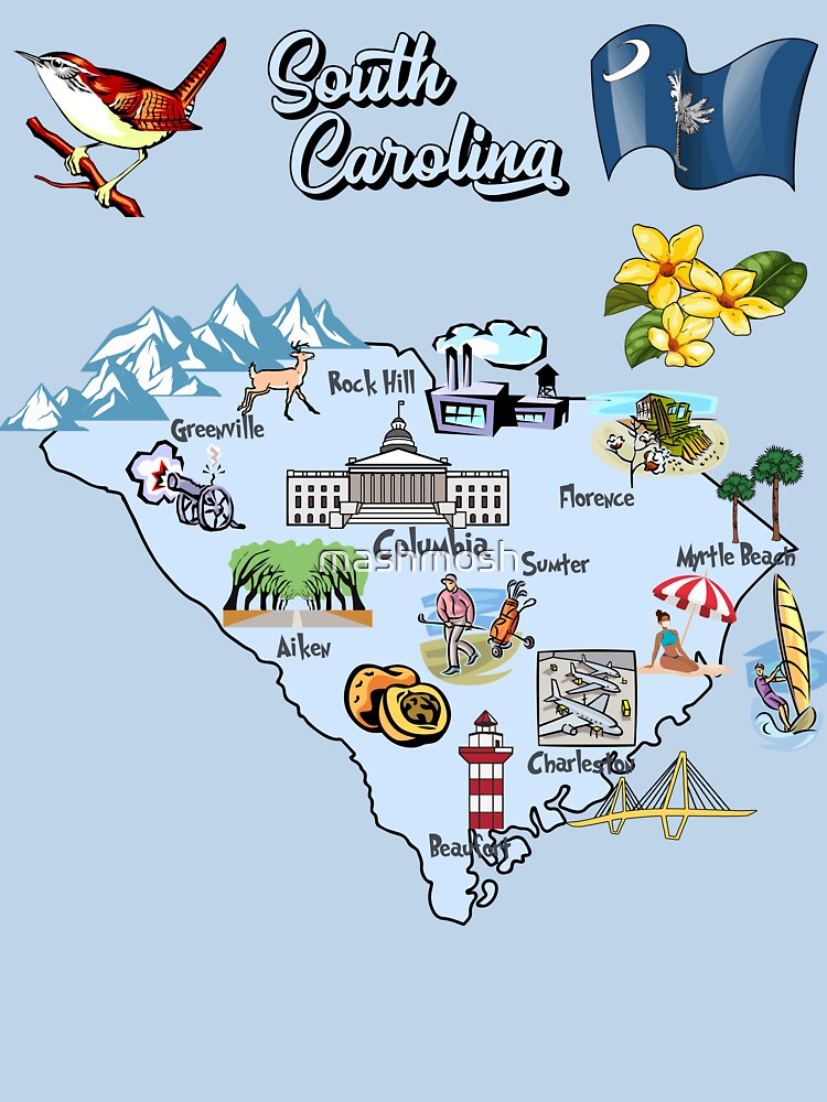 South Carolina State Pride - Illustrated Map & Icons by mashmosh