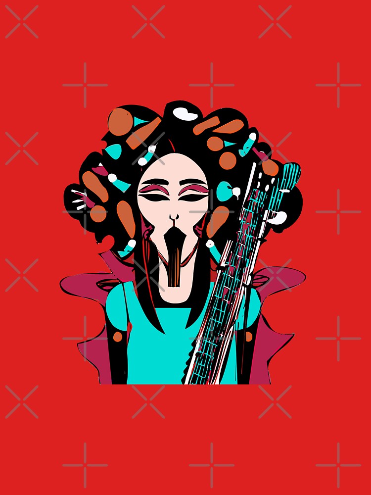 "Colorful Groove: A Guitar-Strumming Woman" by FunnyShopGirl