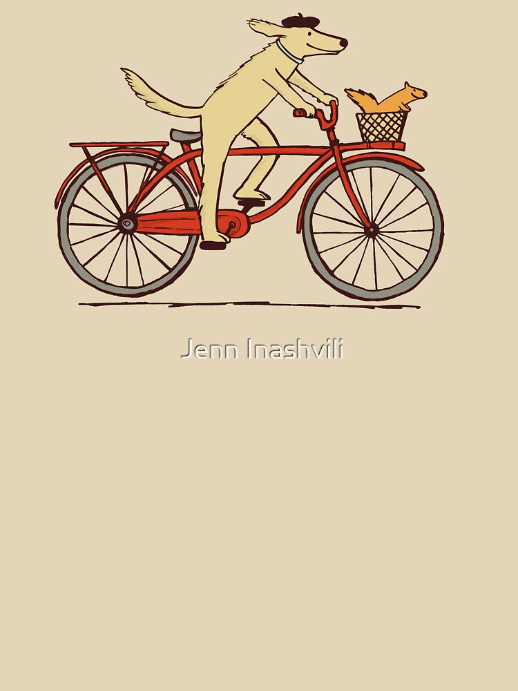 Dog and Squirrel are Friends | Whimsical Animal Art | Dog Riding a Bicycle by Jenn Inashvili