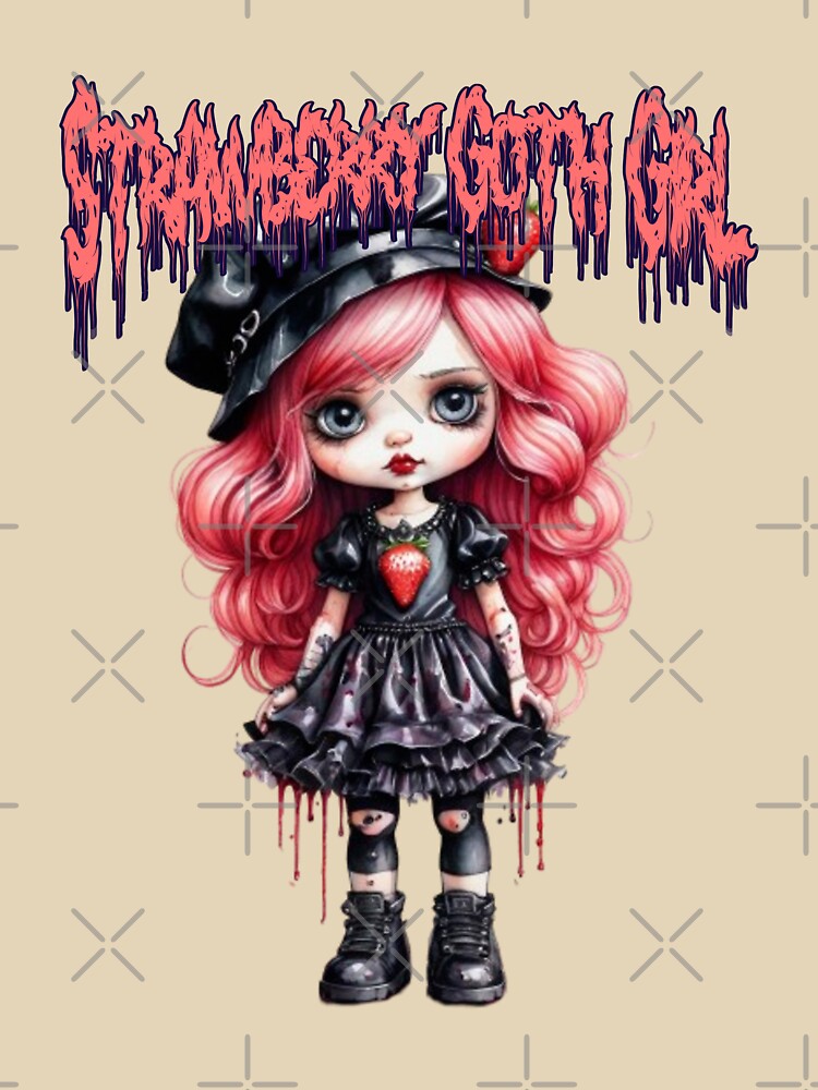 Strawberry Goth Girl with Pink Hair in watercolor paint by EmeraldCauldren