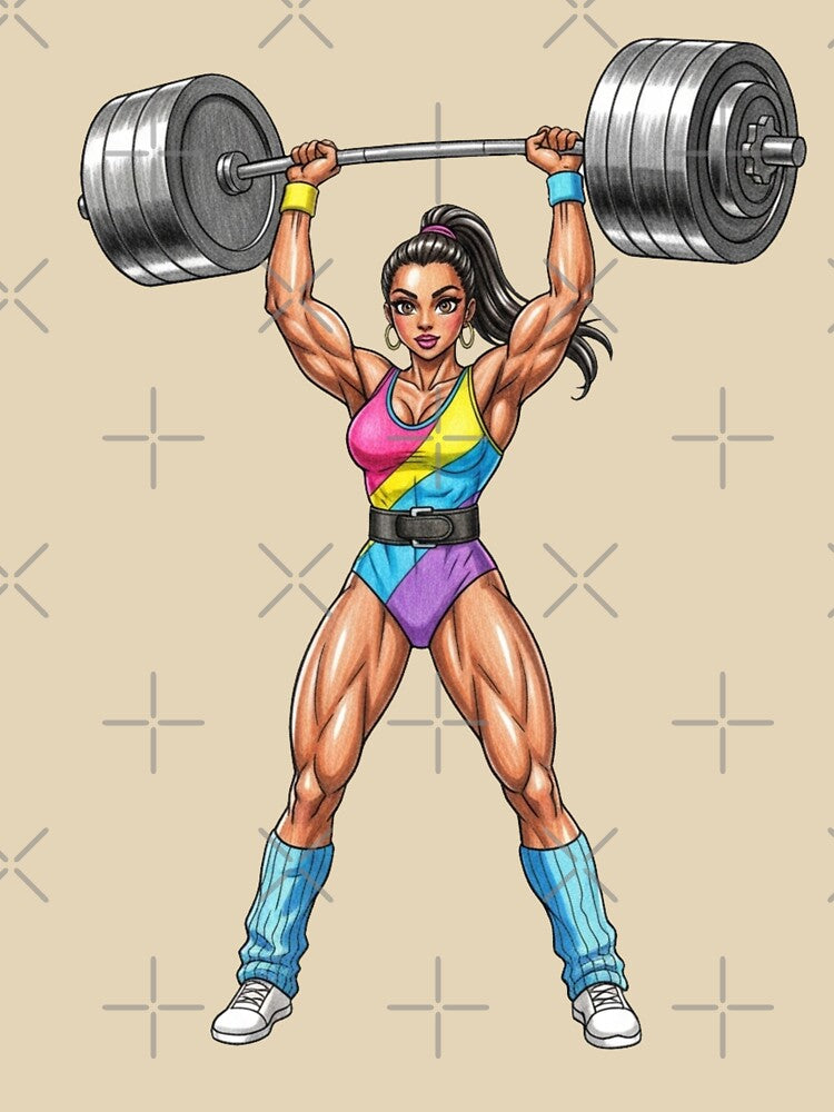 Retro Fitness Girl Lifting Weights Pop Art Style by JonelleTshirts
