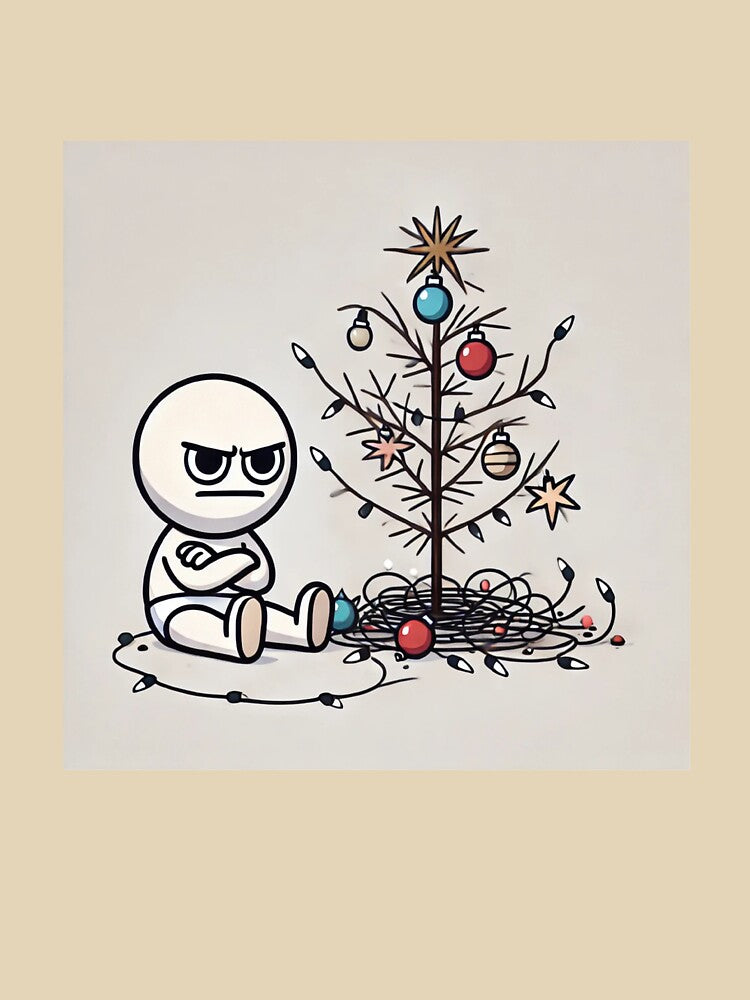 Frustrated Holiday Cartoon with Tangled Lights by dagzzzol