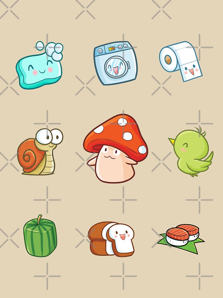 Kawaii mushroom, snail, bird, bread, sushi, watermelon, soap, laundry and toilet paper by MagicStrawberry