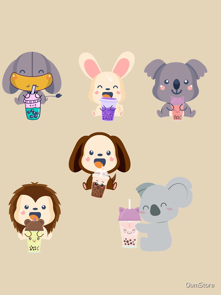 Kawaii Animal Boba Tea cute elephant rabbit koala monkey lion by 0umStore