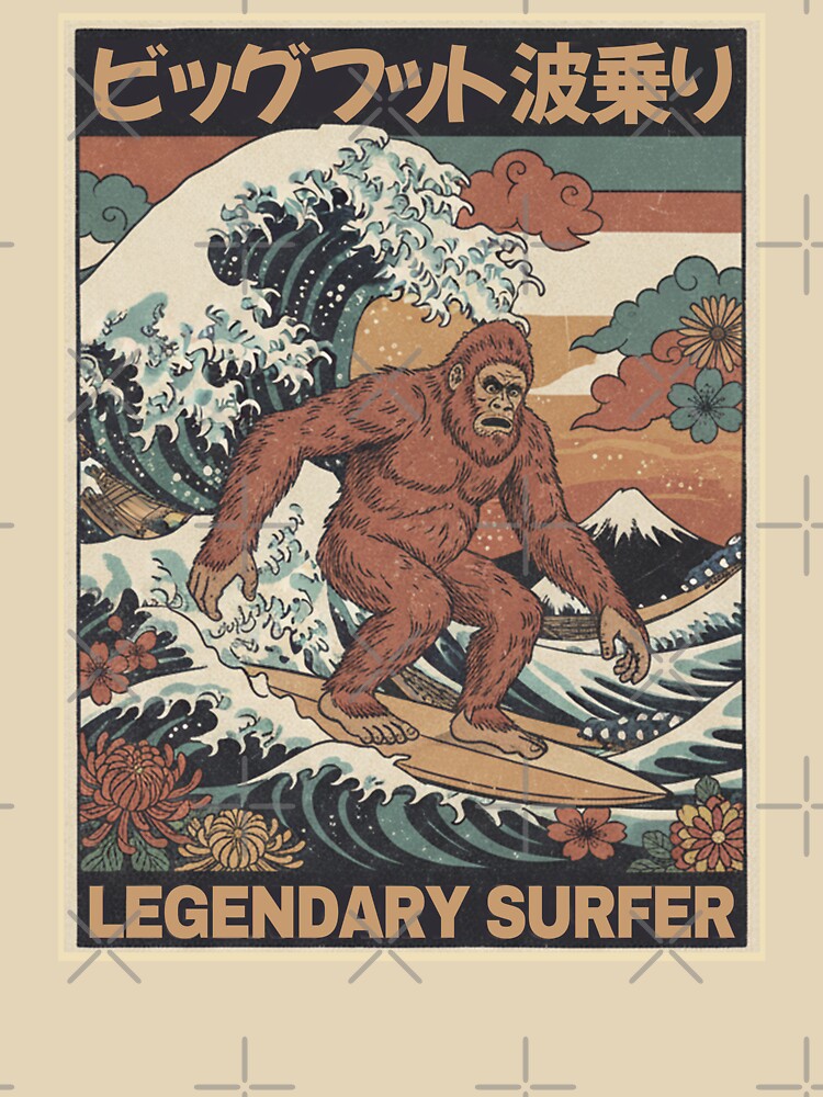 Bigfoot Surfing The Great Wave. vintage. by EunsooLee