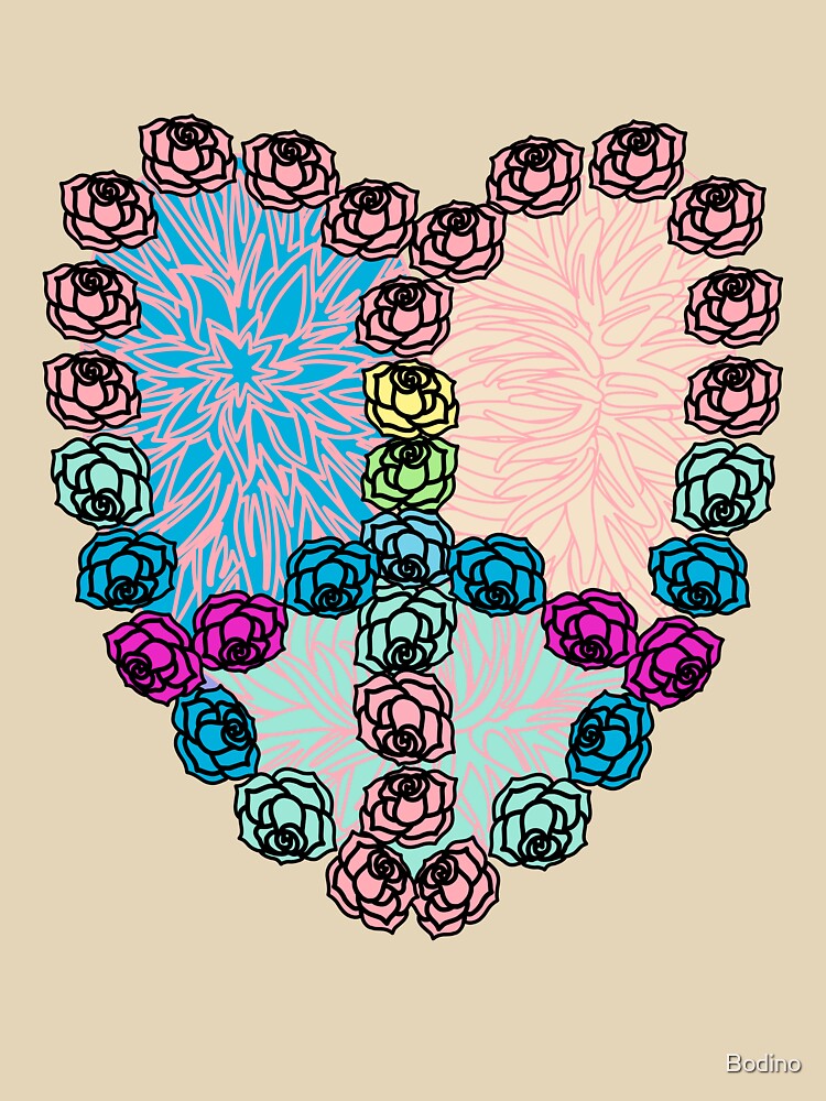 Hippie loveheart, heart with roses peace sign. by Bodino