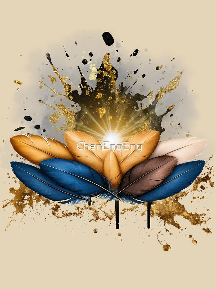 Golden Feather Boho Art | Luxury Abstract Design by ChenEngEng