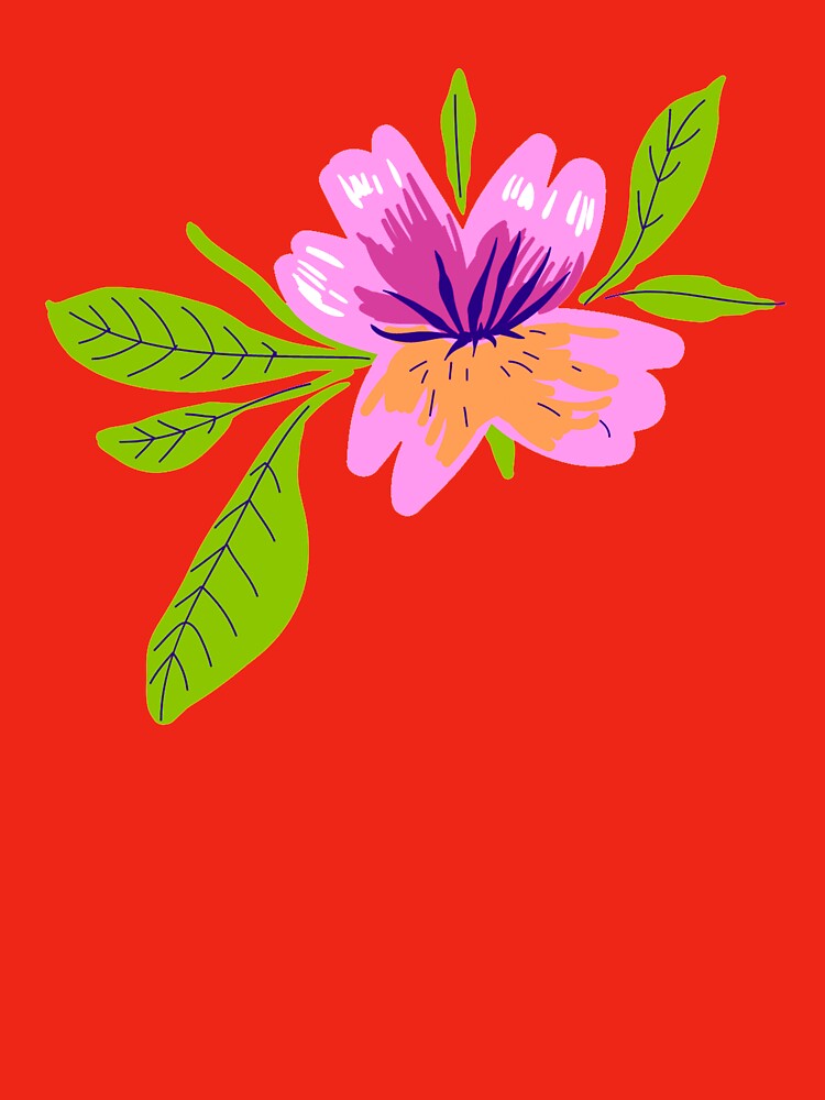 Pink Flower with Green Leaves by Mamichiki