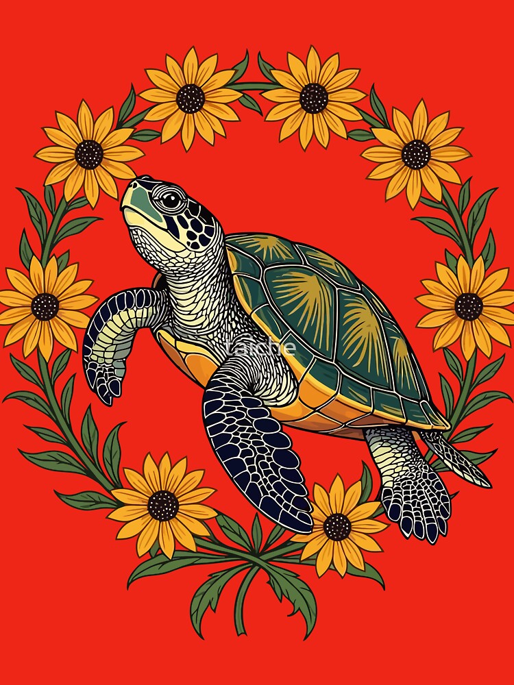Malaclemys Terrapin And Black Eyed Susan Flowers by taiche