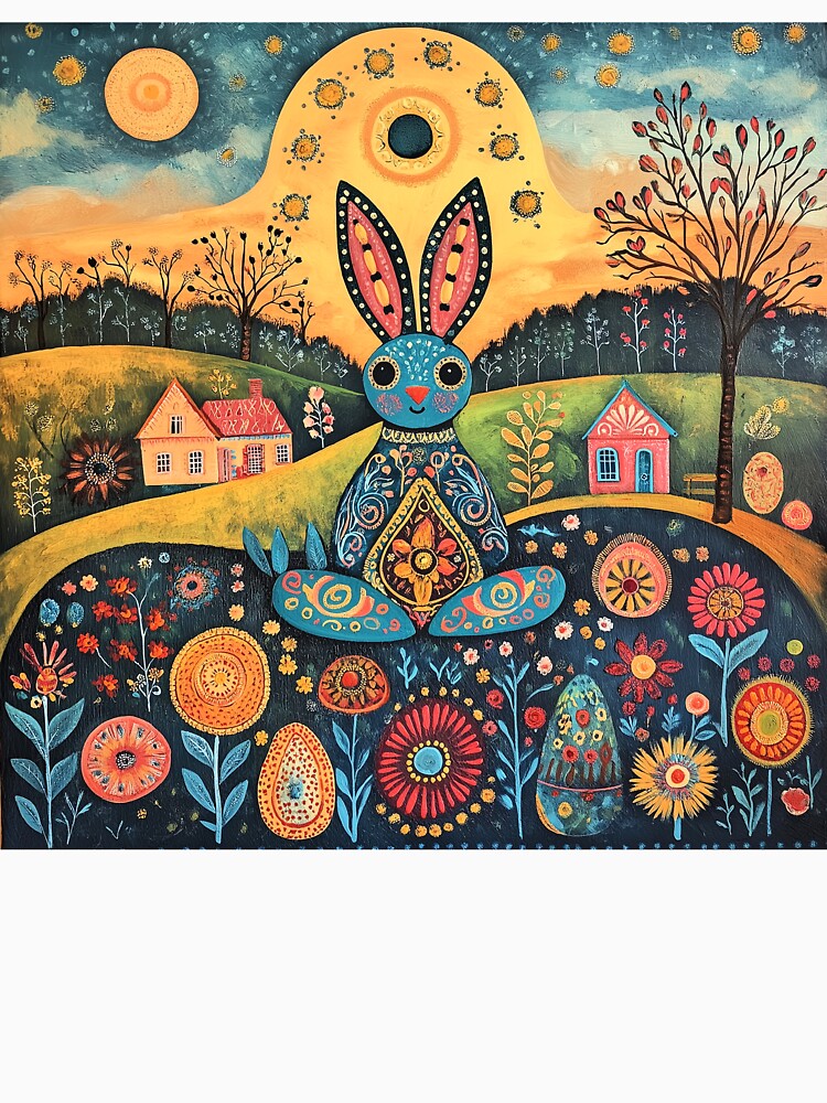 Meditating Folk Art Easter Bunny by TheBohemianLark