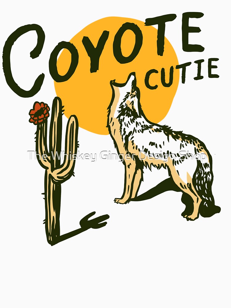Coyote Cutie: Cool Desert Cactus, Rose & Coyote Illustration by The Whiskey Ginger Design Shop