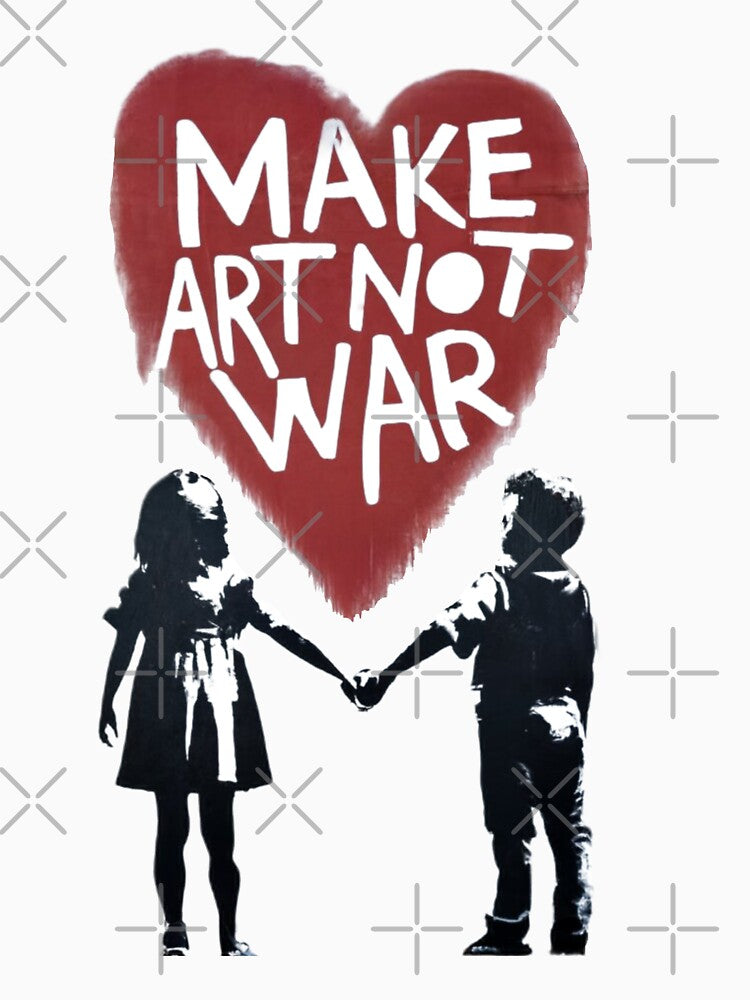 Meaningful Heart "MAKE ART NOT WAR" with Boy and Girl Holding Hands by Soulprint Art
