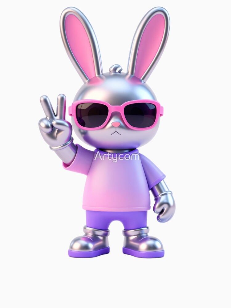 Cool Bunny in Sunglasses Peace Sign Retro Y2K Easter Vibes by Artycom