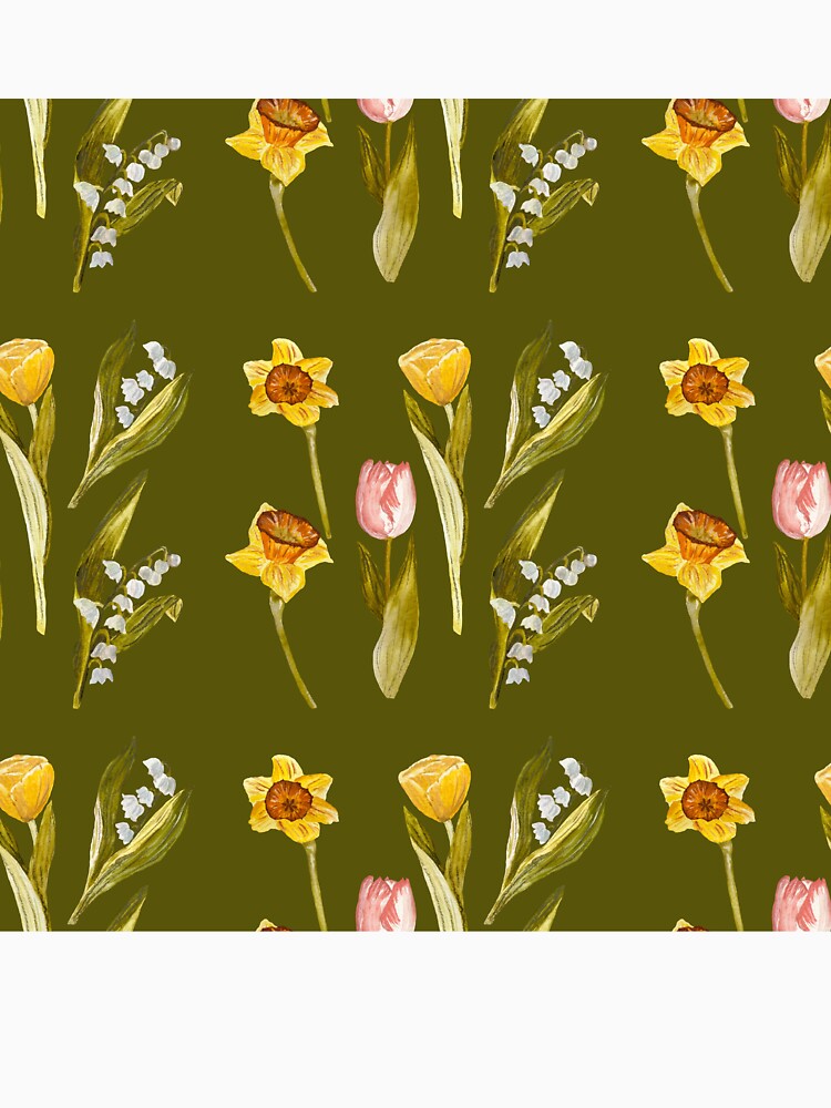 Daffodil tulip snowdrop Easter a seamless pattern green by Yana Mustafina | Boho Soulful Designs