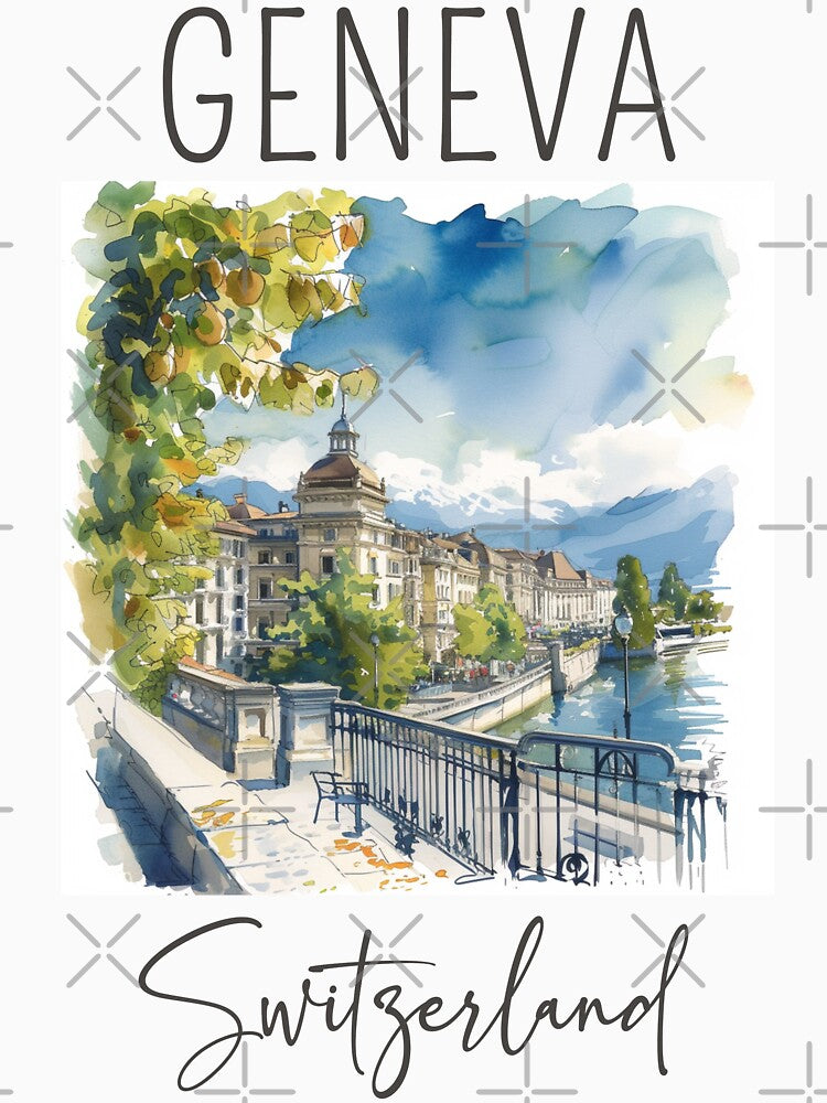 Watercolor Design of Geneva - Switzerland by Sketch-Shack
