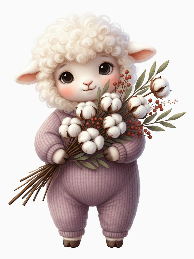 Cute Lamb with Cotton Flowers by Teeny Quities