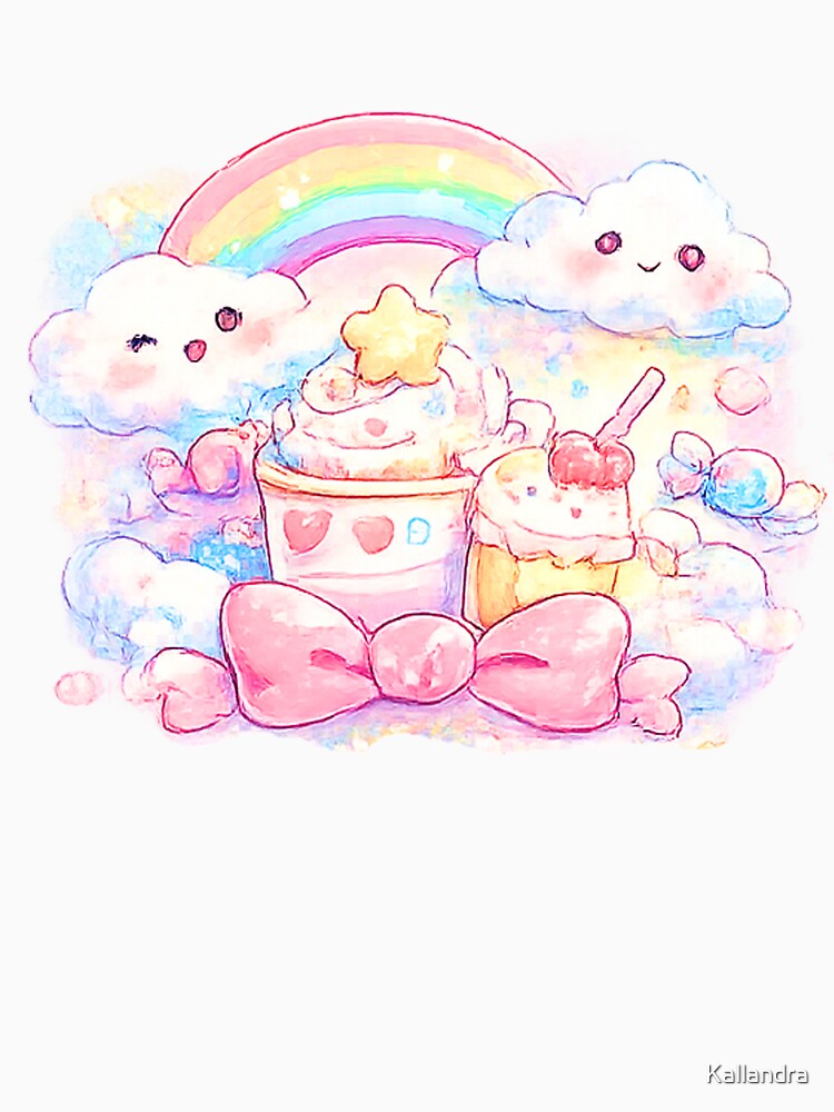 Kawaii Rainbow Clouds Cafe – Cute Pastel Drinks & Dessert Illustration by Kallandra