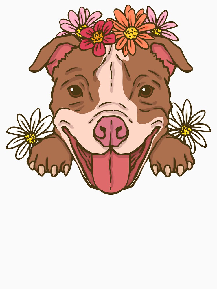 Hand drawn cute Pitbull with flower gift for woman by zaher97