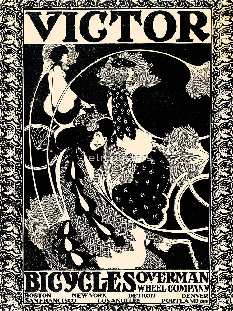 American VICTOR BICYCLES Art Nouveau Lithograph Poster by William Bradley by retroposters