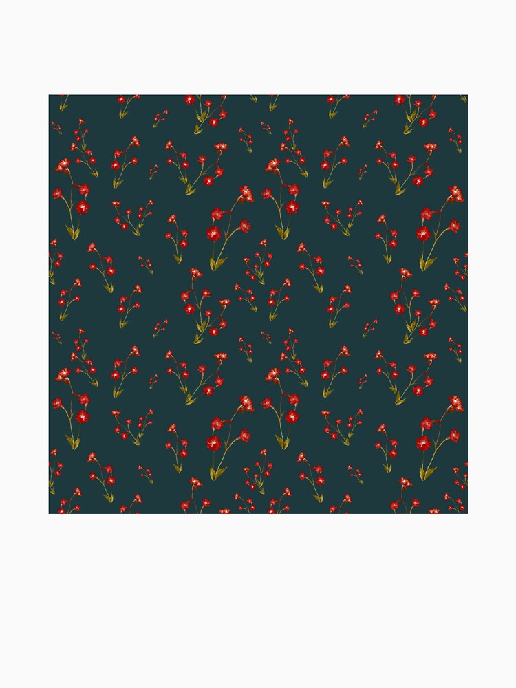 Flower red pattern a cute watercolor illustration turquoise by Yana Mustafina | Boho Soulful Designs