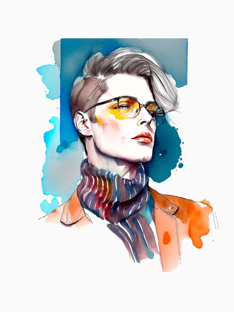 Stylish guy with glasses, watercolor, sketch by AvotArt