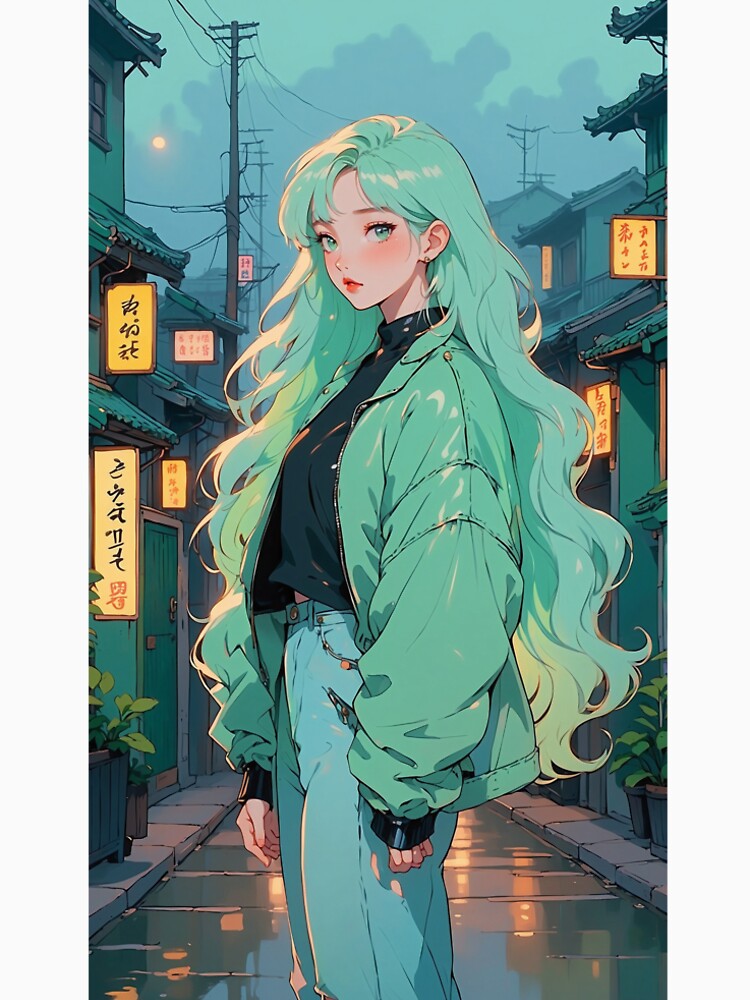 Anime Girl with Mint Hair | Asian City Street by natalielaf