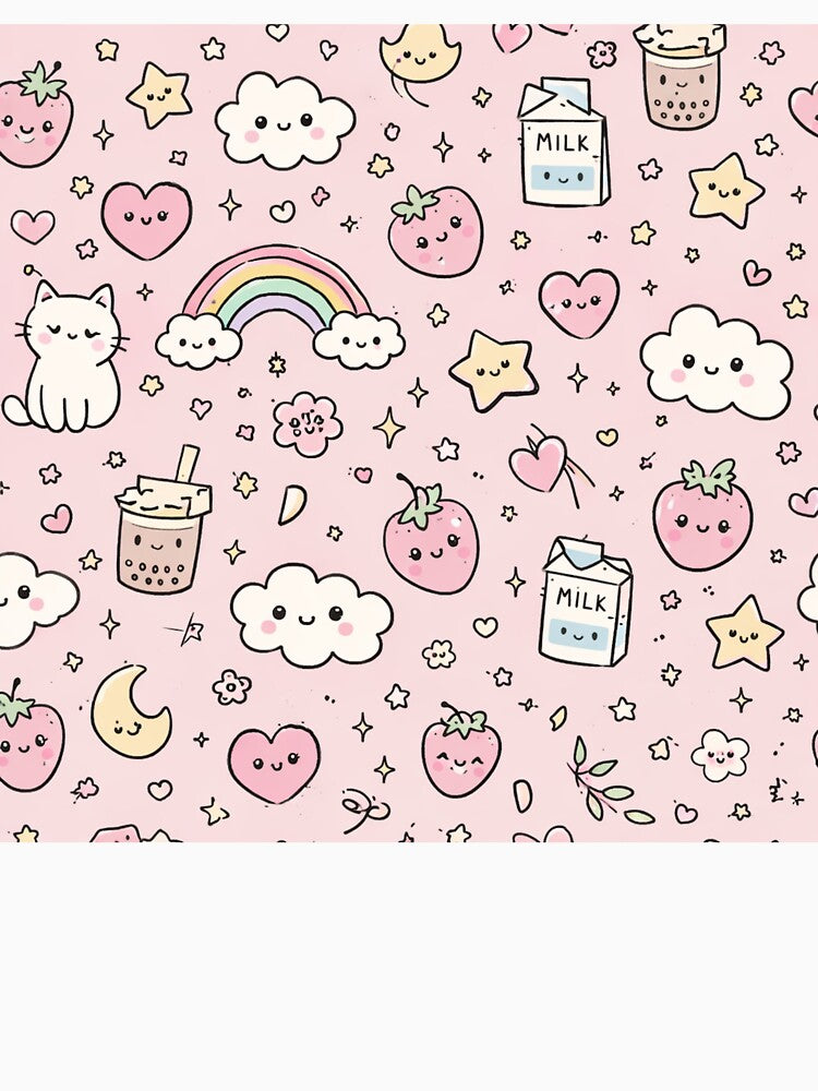 Kawaii Cute Pattern – Pastel Pink Kawaii Doodles Seamless Design by DrizzyV