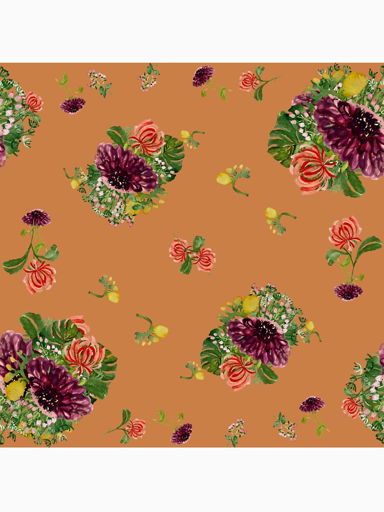 Dahlia palm flower pattern a watercolor orange by Yana Mustafina | Boho Soulful Designs