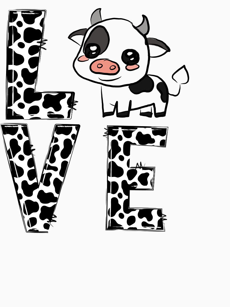 Cute Cow Love Typography – Black and White Farm Animal Graphic Design by ForcePrint
