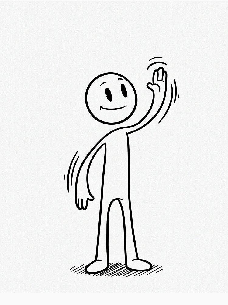 Friendly Stick Figure Waving – Minimal Line Art Illustration by Articooler