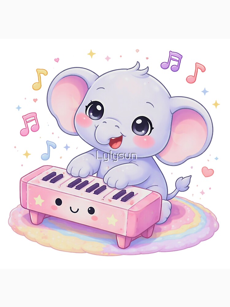 Kawaii Elephant Playing Piano - Cute Anime Style. by Lylysun