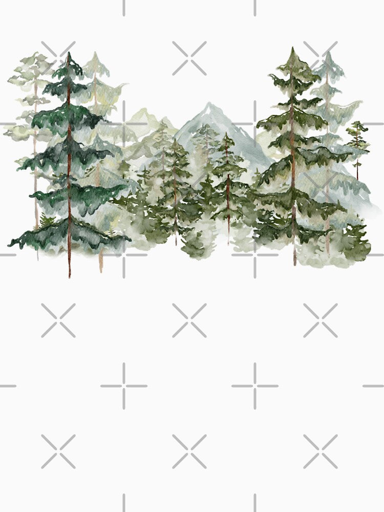 Watercolor Pine Forest and mountain Aesthetic Graphic by Nature Hues