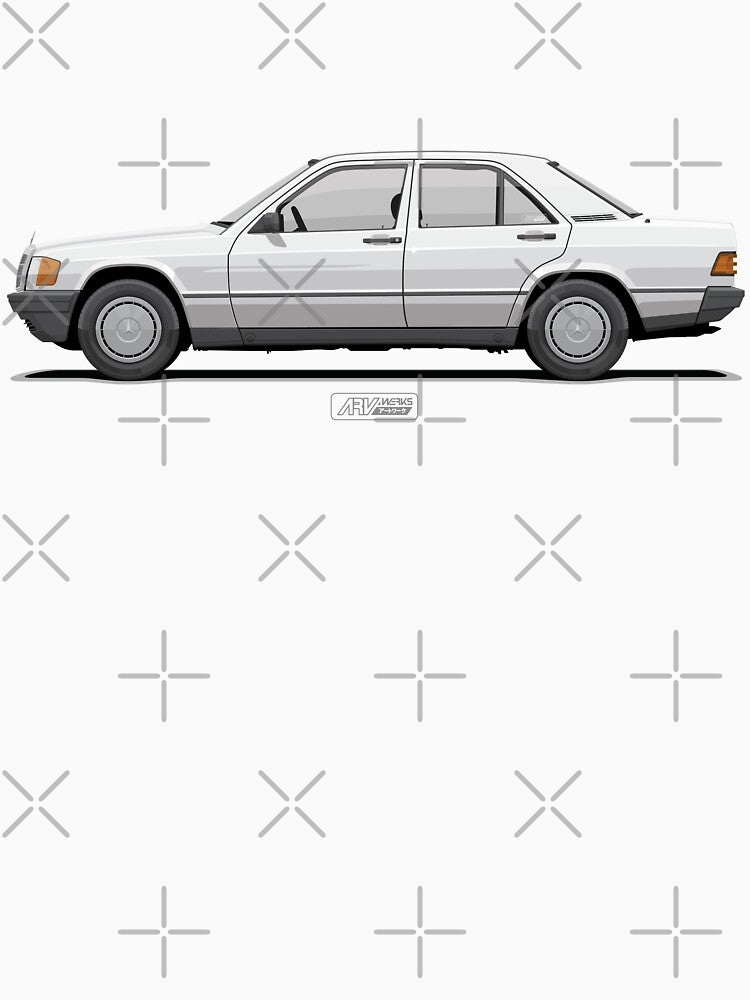 190E W201 Classic White – Classic 1980s German Sedan Illustration by ARVwerks