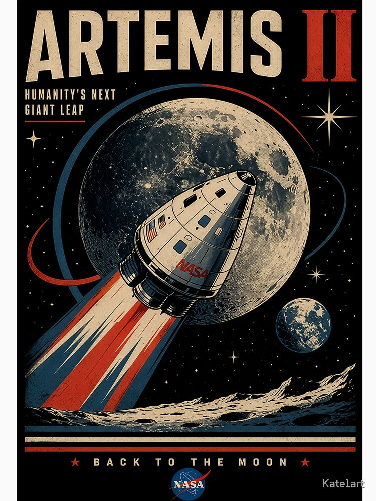 Artemis II NASA Retro Poster – Back to the Moon Vintage Space Travel Art by Kate1art