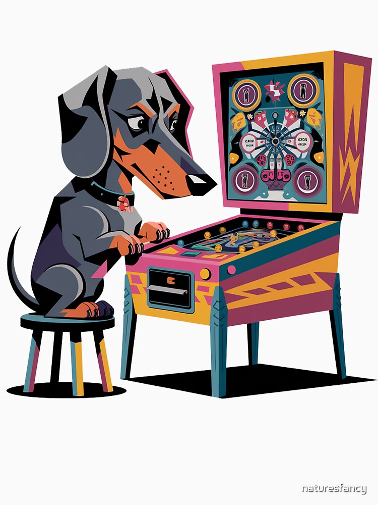 Funny Dachshund Dog Playing Pinball Retro Graffiti by Nature's Fancy