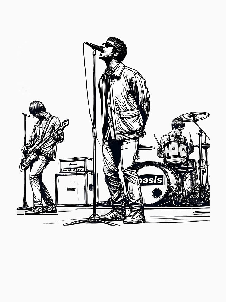 Minimalist Line Art Of Oasis Performing  Retro Britpop Band Design by Anaisdemir