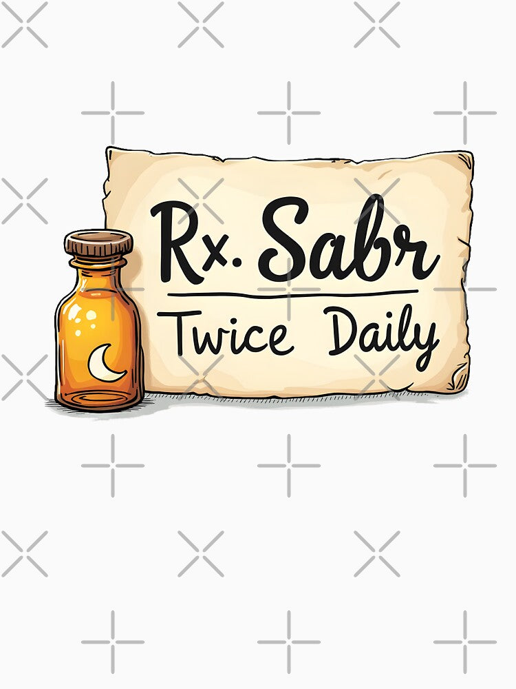 Rx Sabr Twice Daily Muslim T-Shirt | Minimal Arabic Prescription Islamic Streetwear Tee for Patience by Vajid Designs