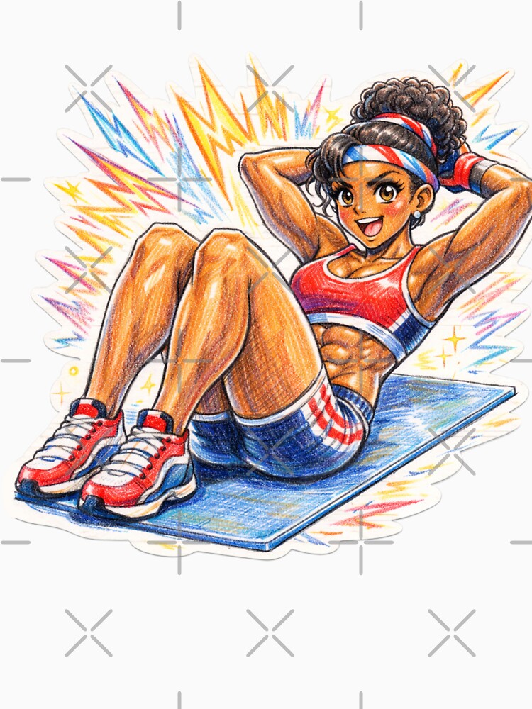 Retro Anime Fitness Girl Ab Workout by JonelleTshirts
