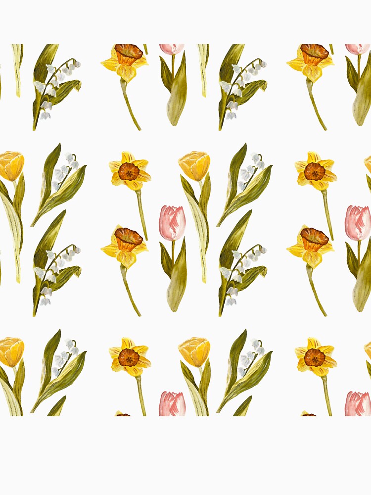 Daffodil tulip snowdrop Easter a seamless pattern by Yana Mustafina | Boho Soulful Designs