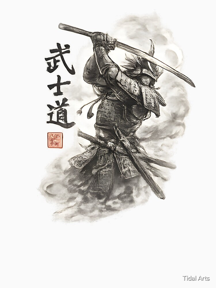 Japanese Samurai Streetwear Design | Urban Bushido Aesthetic Kanji Graphic Tee by Tidal Arts