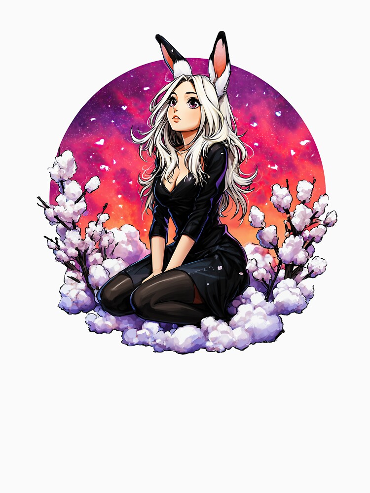 Cotton Dream Bunny – White-Haired Rabbit in Sunset Bloom by StudioPontPix Stickers