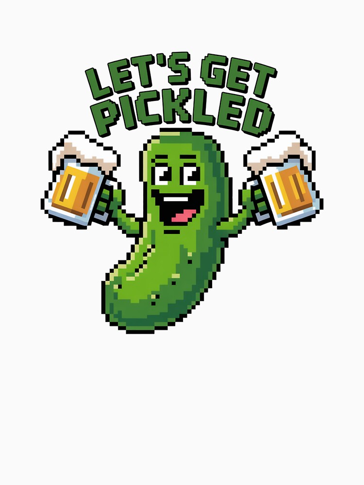 Pixel Art Pickle Hoisting Frothy Beer Mugs by Bloomkept