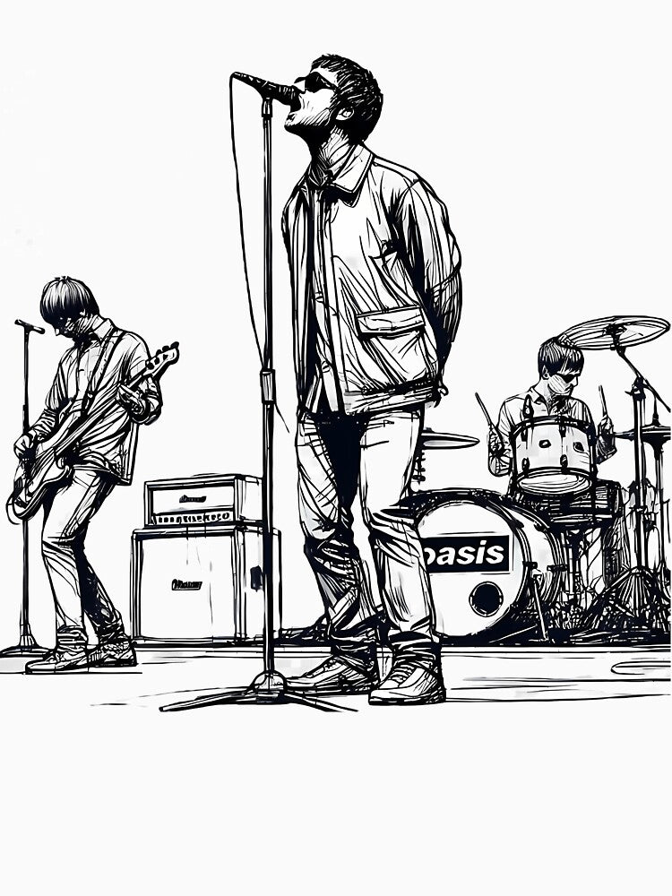Minimalist Line Art Of Oasis Performing  Retro Britpop Band Design by HaroldG1