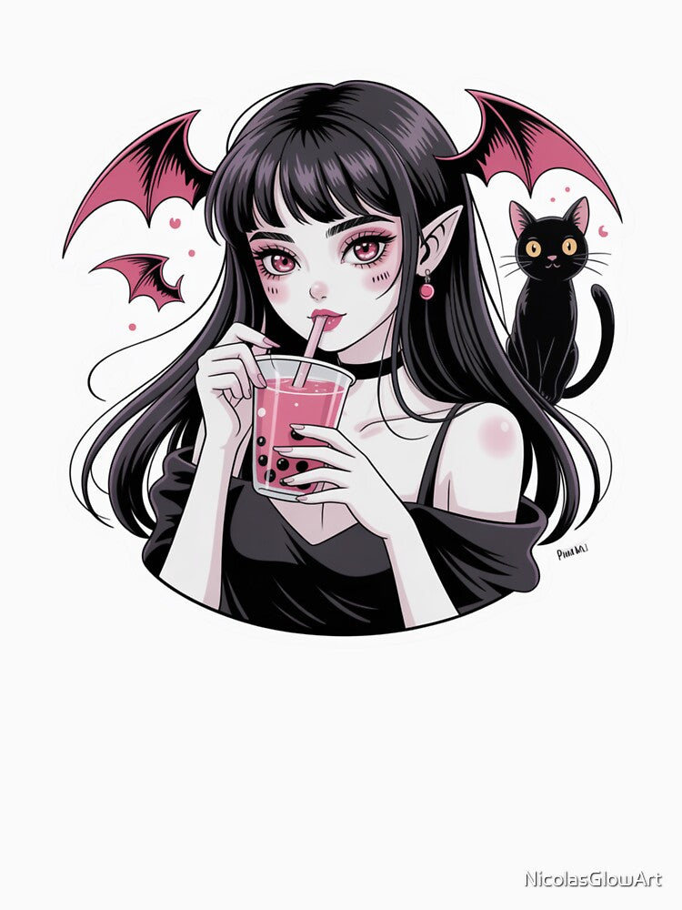 Demon Girl and Black Cat by NicolasGlowArt