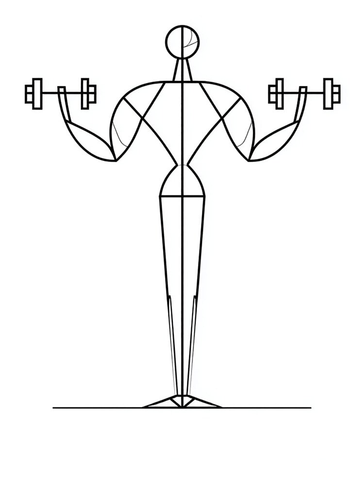 Geometric Weightlifter Fine Line Art | Minimalist Fitness Black and White by TypoArtPrints